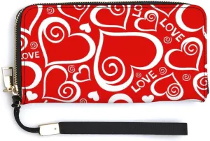 Donnapink Long Clutch Wallet, Long Handbag with Wristlet Strap, PU Leather Zip Purse