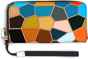 Donnapink Long Clutch Wallet, Long Handbag with Wristlet Strap, PU Leather Zip Purse