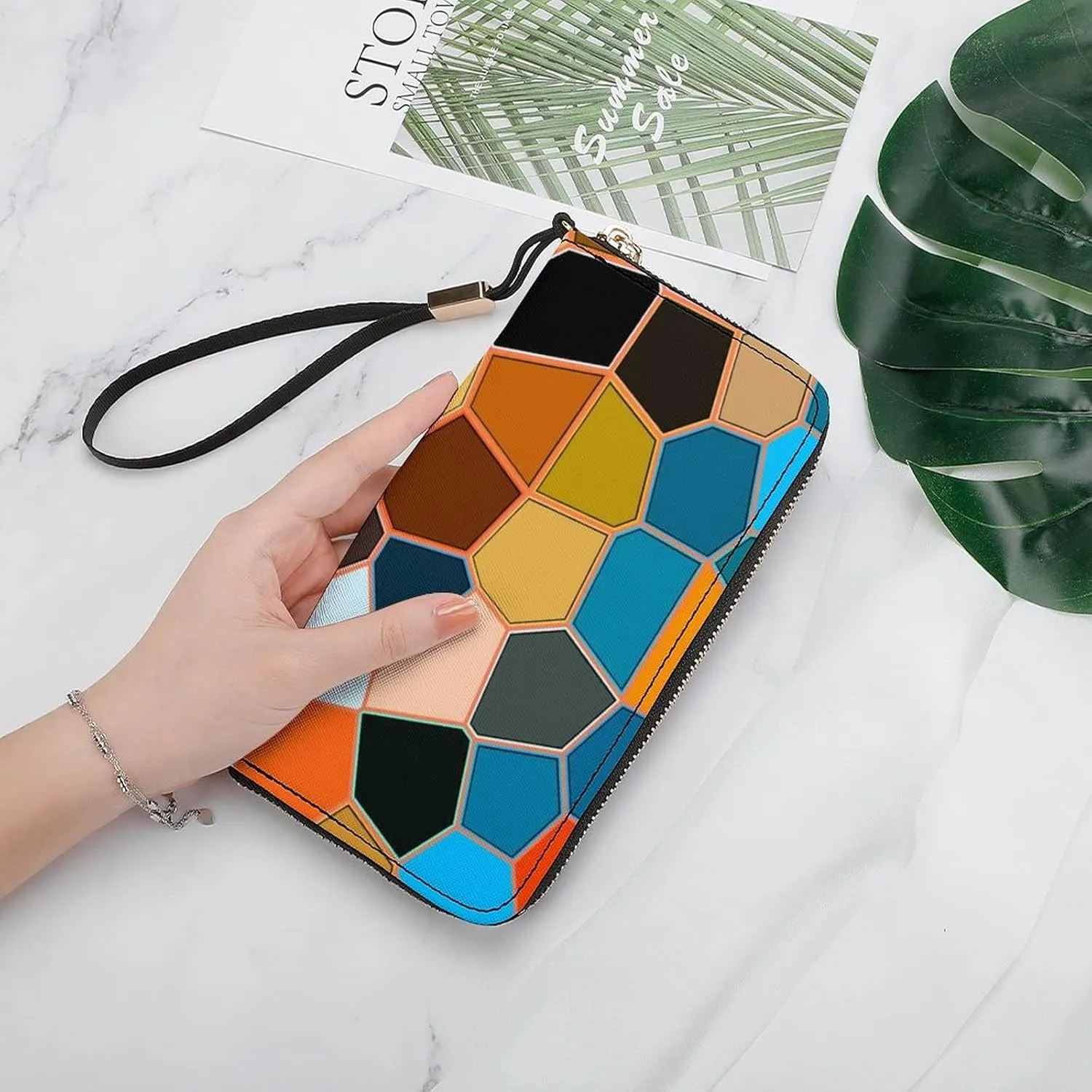 Donnapink Long Clutch Wallet, Long Handbag with Wristlet Strap, PU Leather Zip Purse