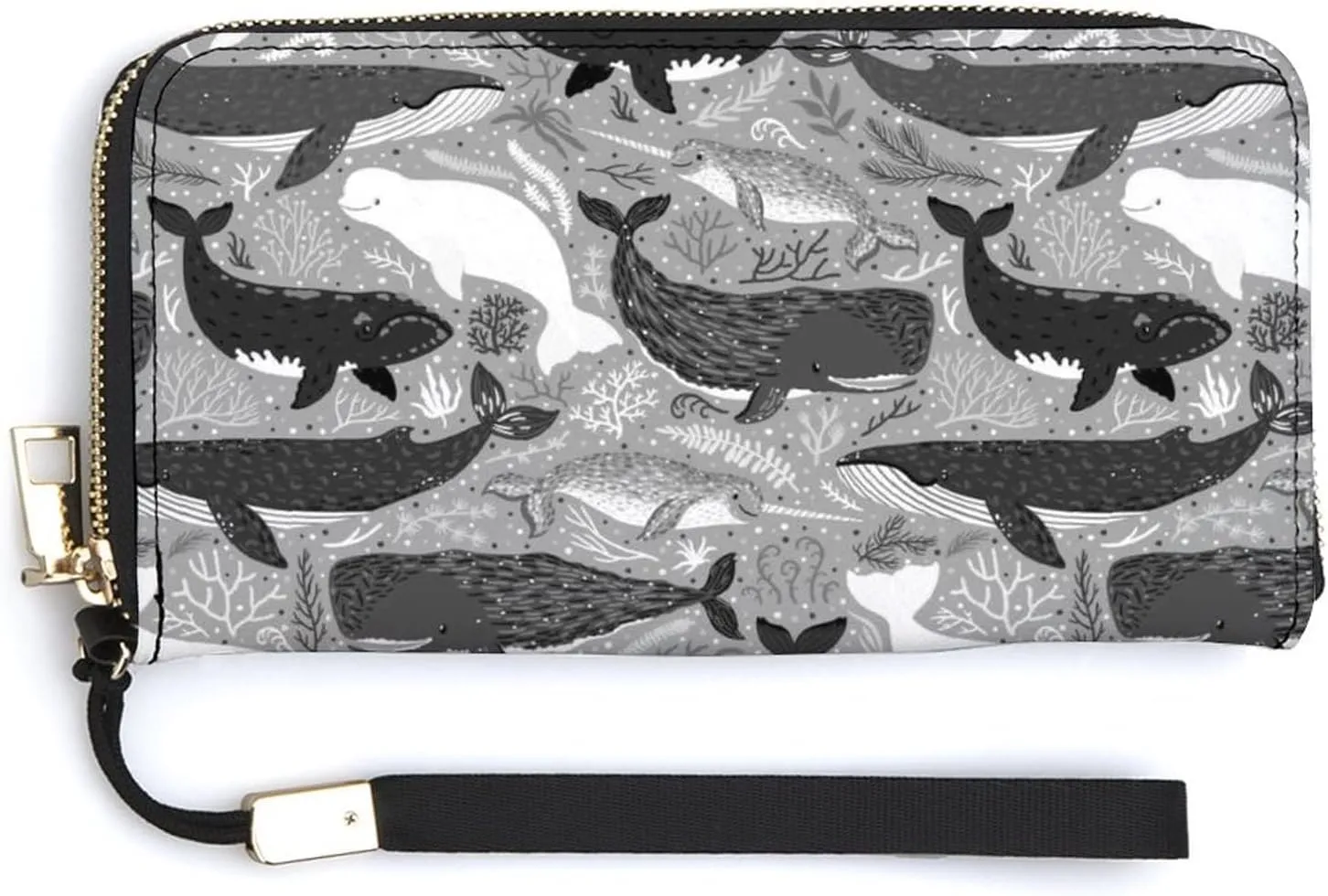 Donnapink Long Clutch Wallet, Long Handbag with Wristlet Strap, PU Leather Zip Purse