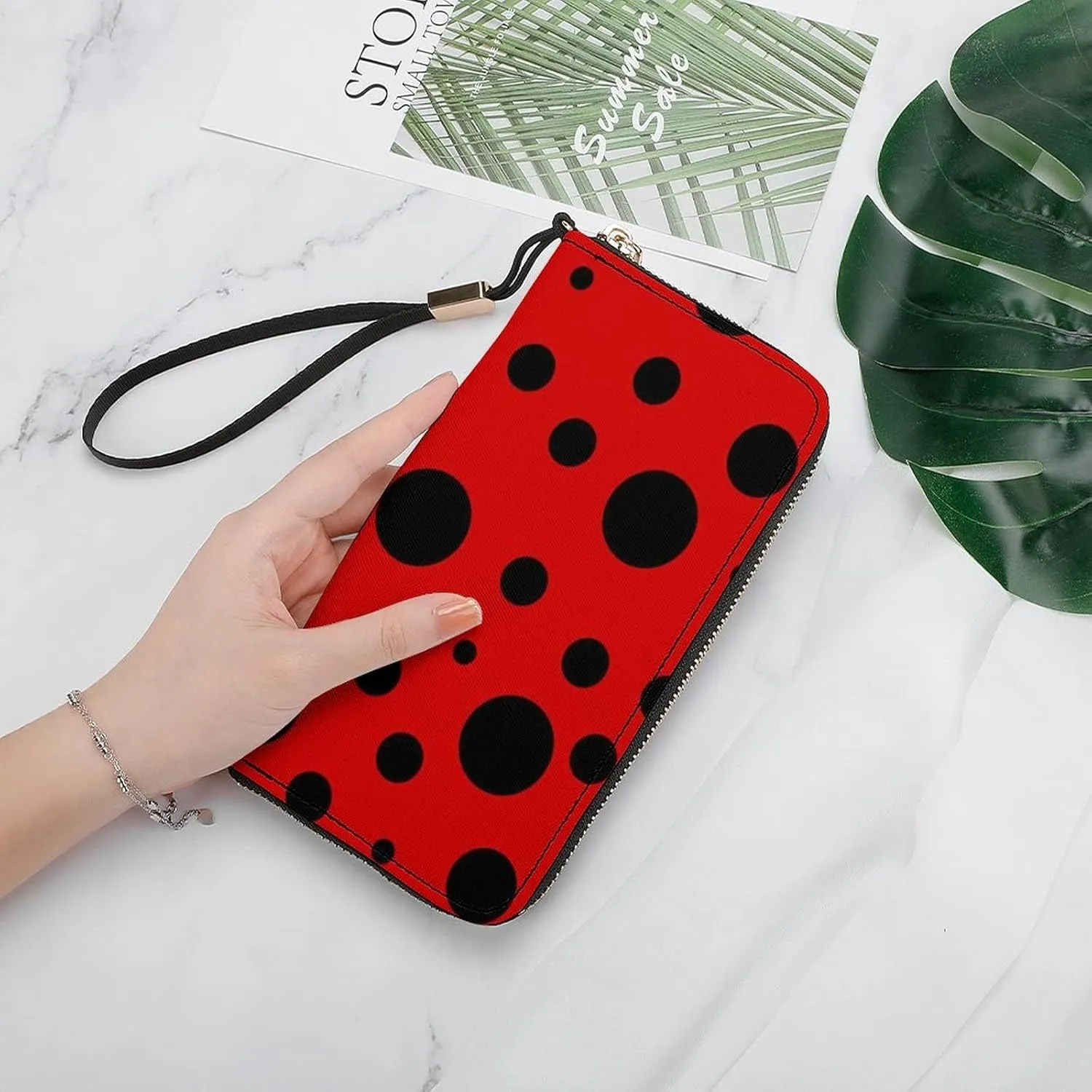 Donnapink Long Clutch Wallet, Long Handbag with Wristlet Strap, PU Leather Zip Purse