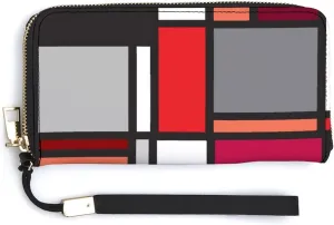 Donnapink Long Clutch Wallet, Long Handbag with Wristlet Strap, PU Leather Zip Purse