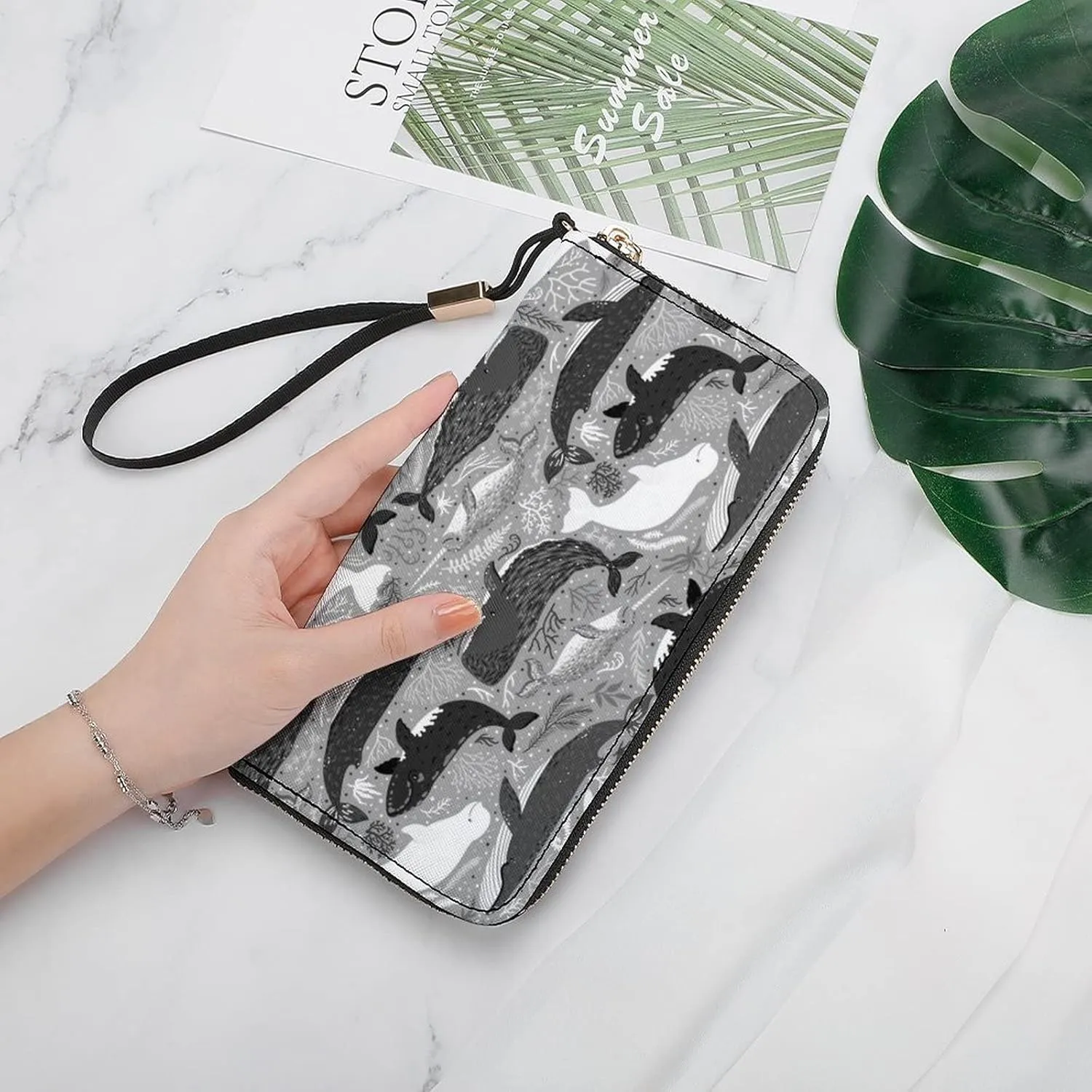 Donnapink Long Clutch Wallet, Long Handbag with Wristlet Strap, PU Leather Zip Purse