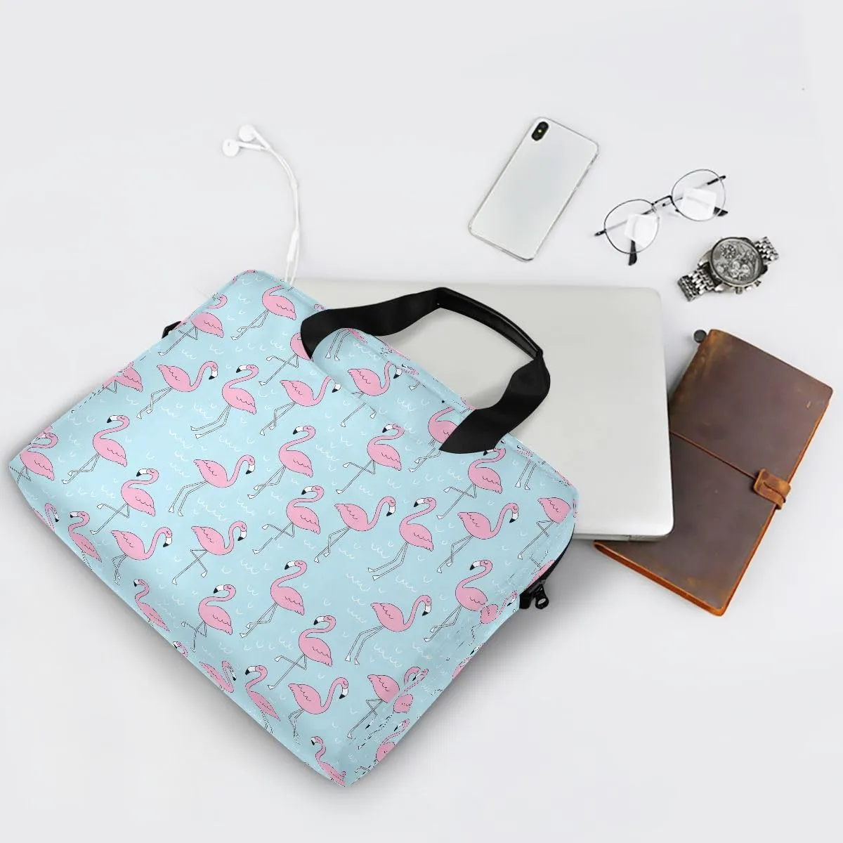 Doodle Flamingo Blue 15.6 Inch Laptop Bag Computer Briefcase Office Travel Business