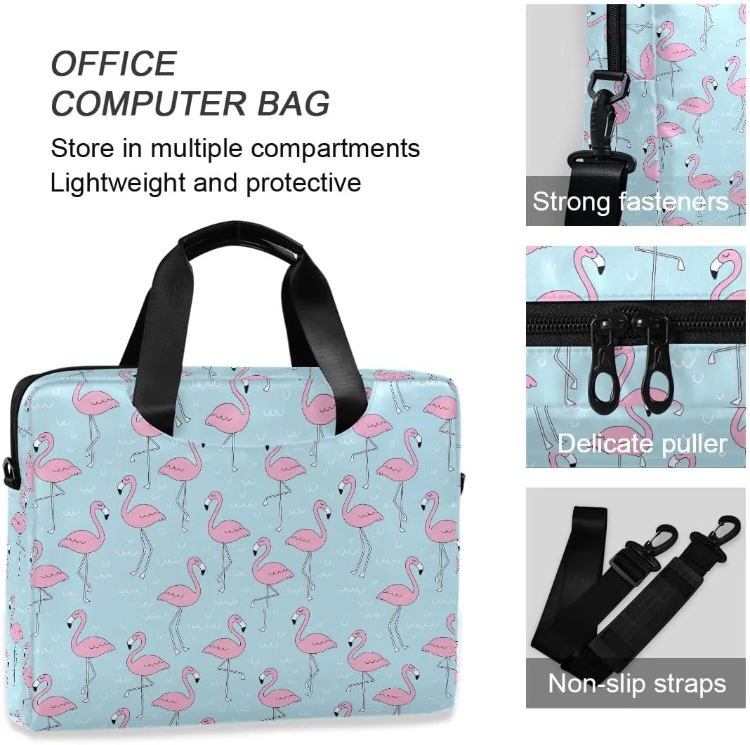Doodle Flamingo Blue 15.6 Inch Laptop Bag Computer Briefcase Office Travel Business