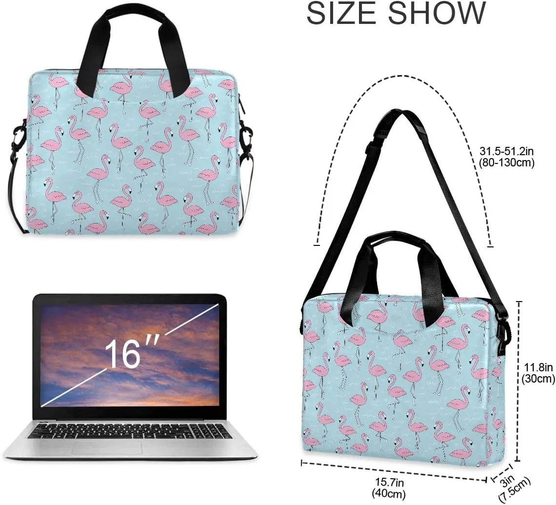 Doodle Flamingo Blue 15.6 Inch Laptop Bag Computer Briefcase Office Travel Business