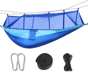 Double Camping Hammock with Mosquito Net, 600 lbs Capacity 2 Person Portable Hammock with Straps and Carabiners, Lightweight Nylon for Backpacking, Hiking, Beach (Multiple Colors)