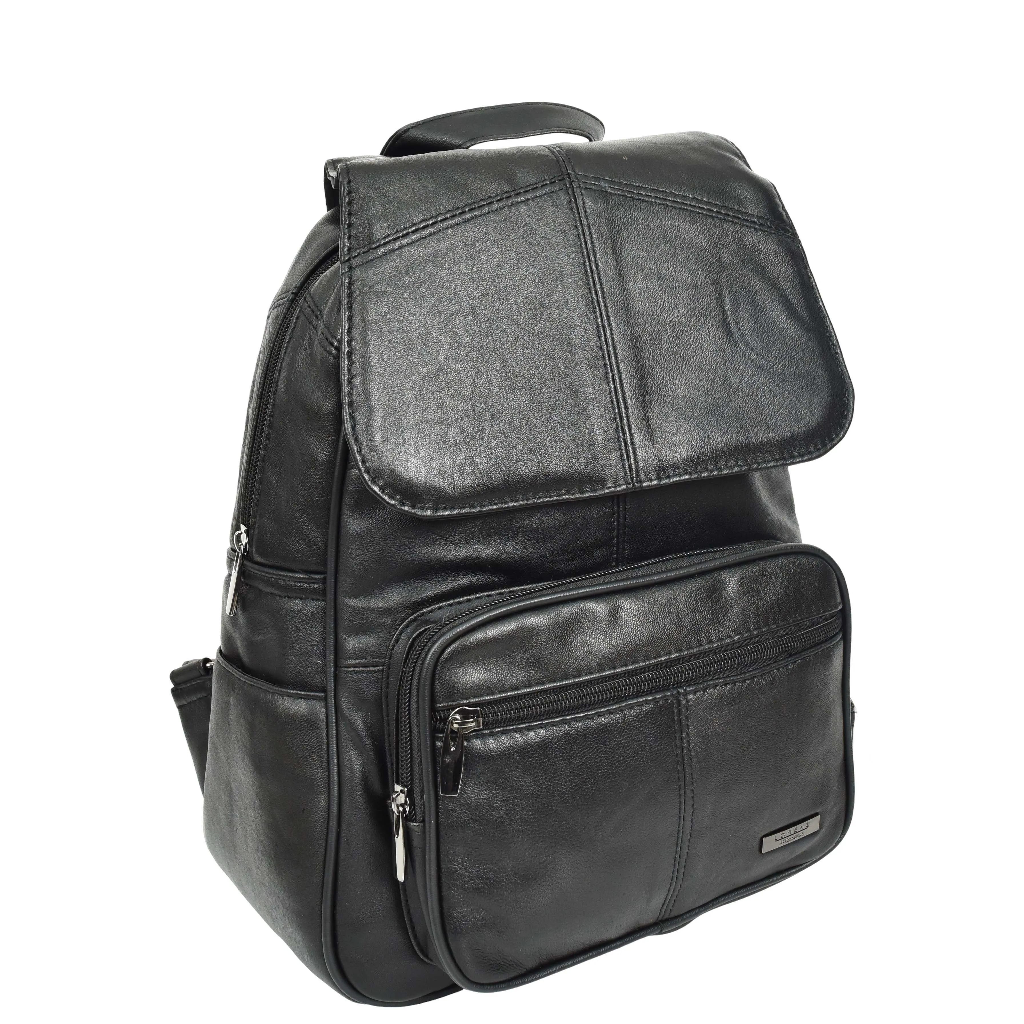 DR671 Women's Organiser Bag Genuine Leather Backpack Black
