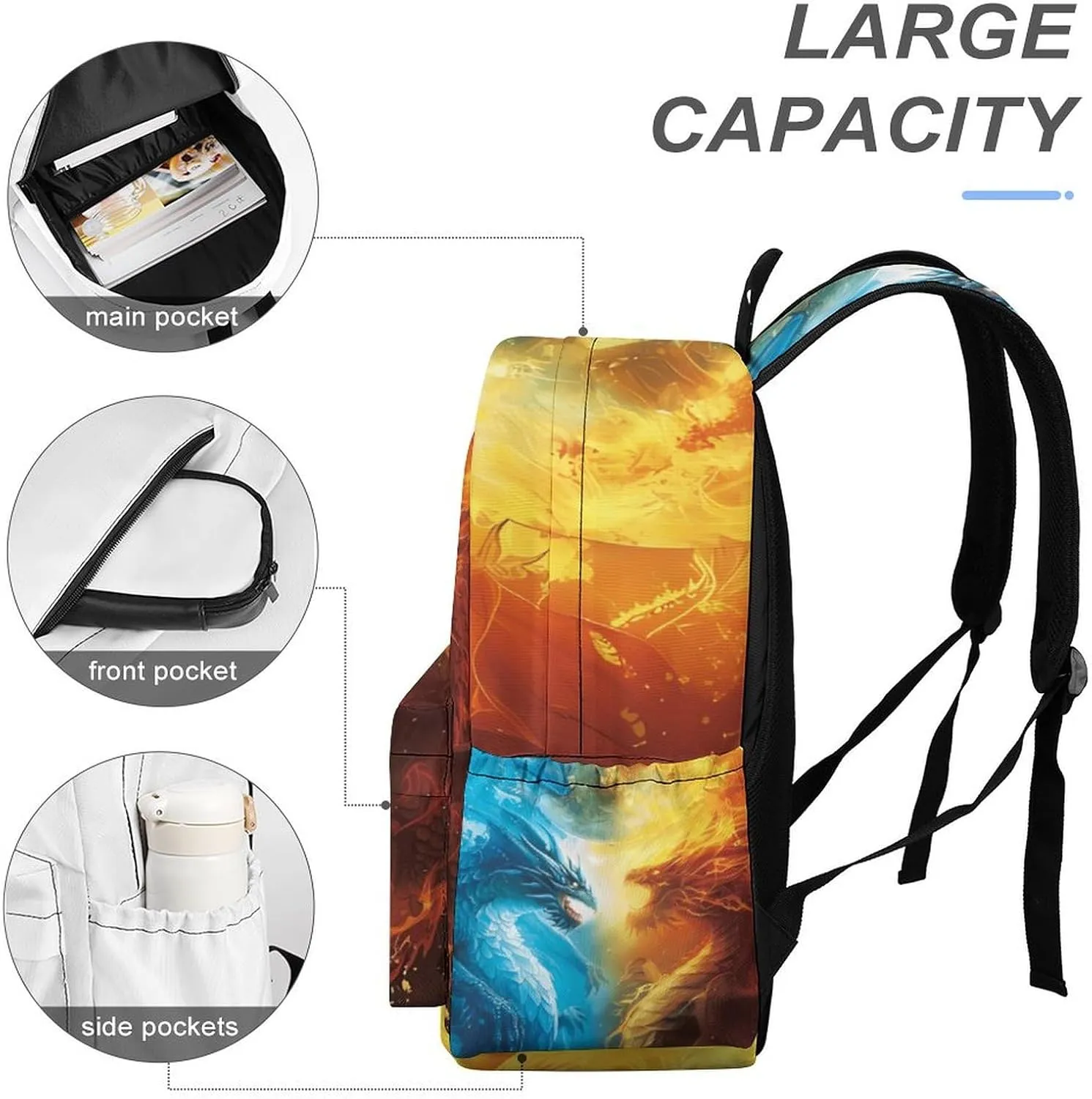 Dragon Backpack Cool Toddler Backpacks for Boys Kids 16.5 Inch Cartoon Dragon SchoolBag for Travel