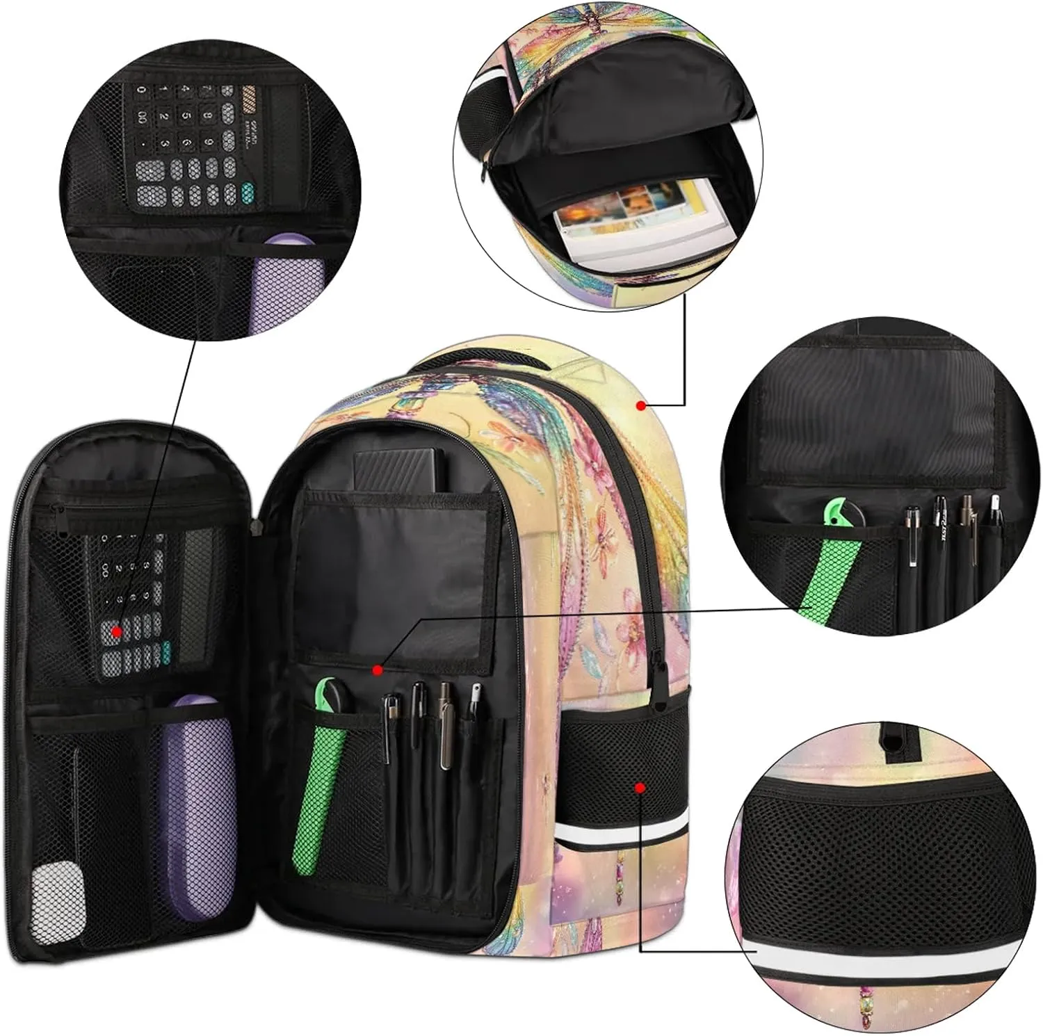 Dragonfly Travel Backpack Colorful Animal Waterproof Laptop Shoulder Bag with Adjustable Strap Casual Hiking Gym Travel Daypack