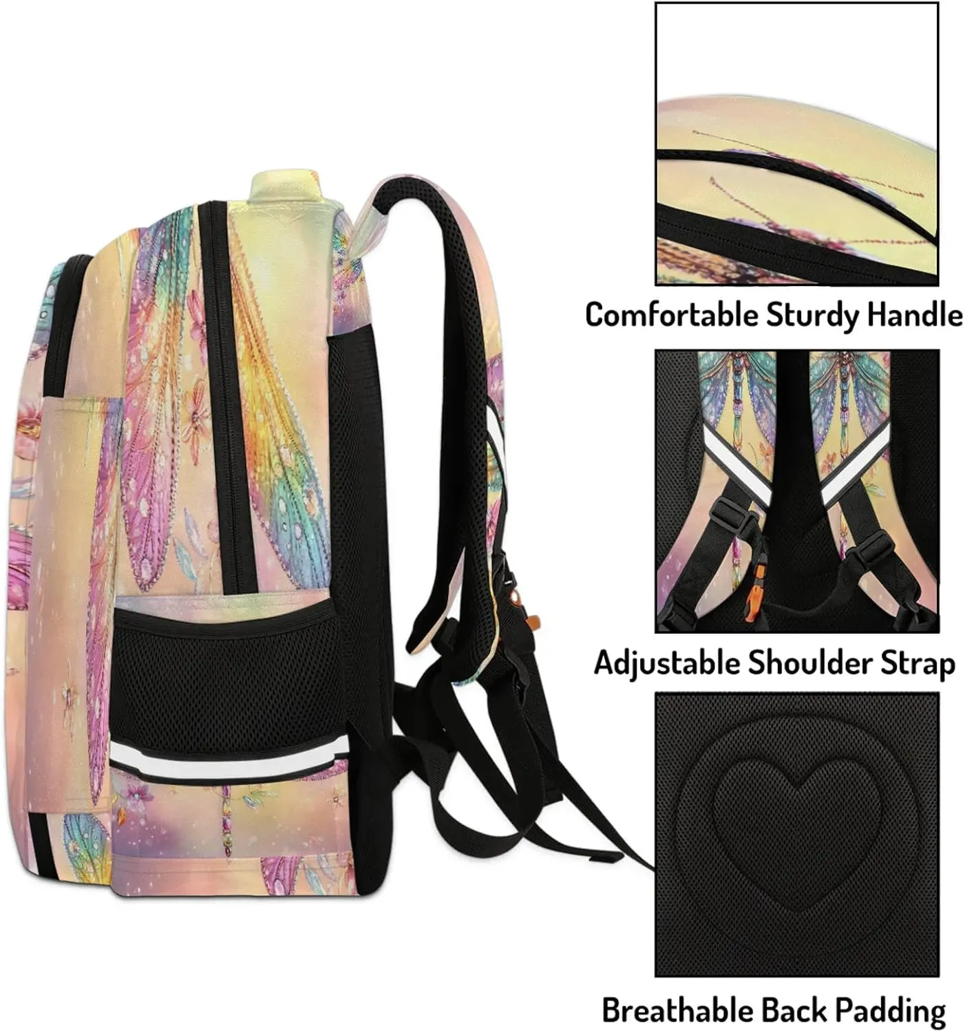 Dragonfly Travel Backpack Colorful Animal Waterproof Laptop Shoulder Bag with Adjustable Strap Casual Hiking Gym Travel Daypack