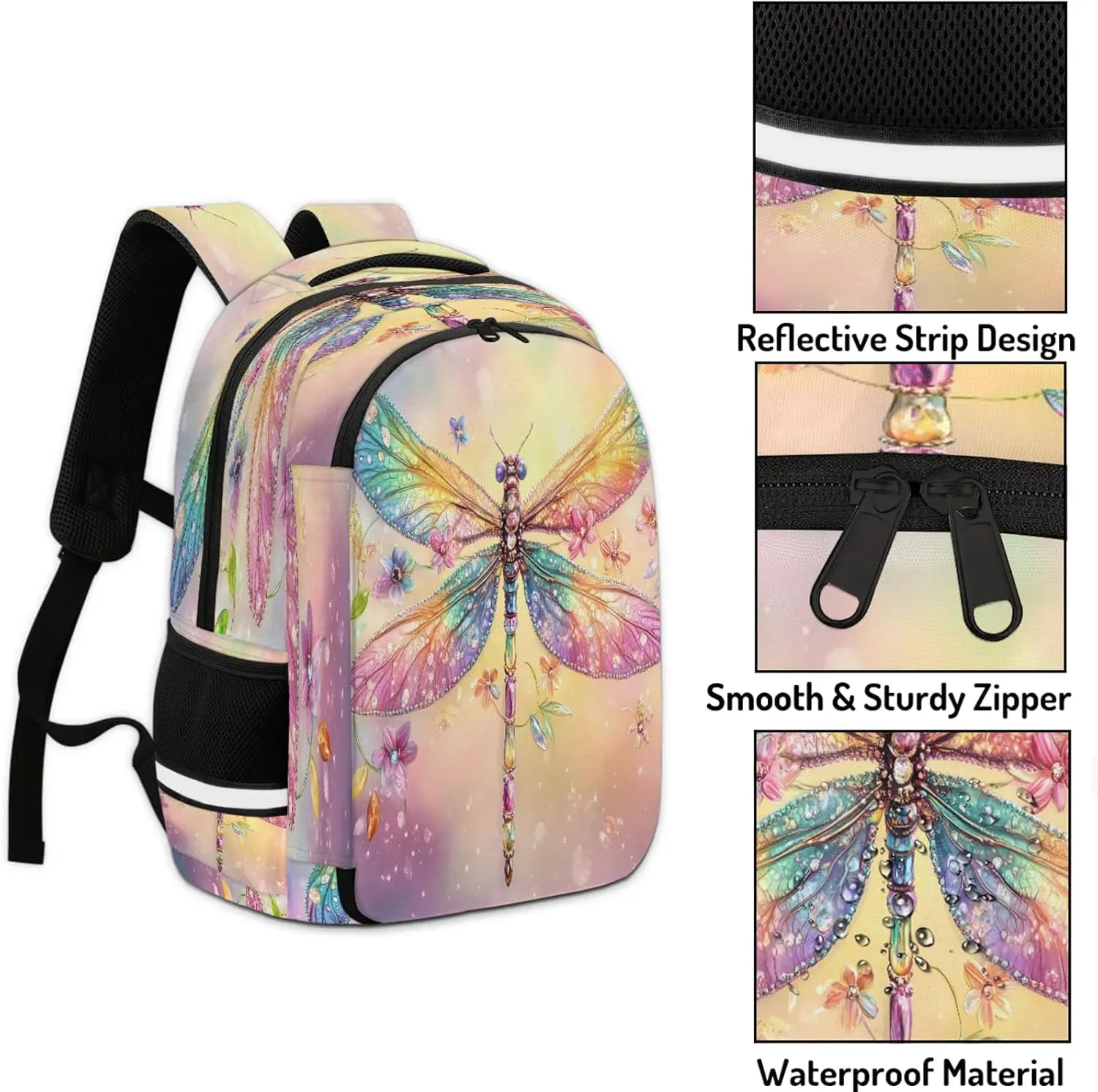 Dragonfly Travel Backpack Colorful Animal Waterproof Laptop Shoulder Bag with Adjustable Strap Casual Hiking Gym Travel Daypack