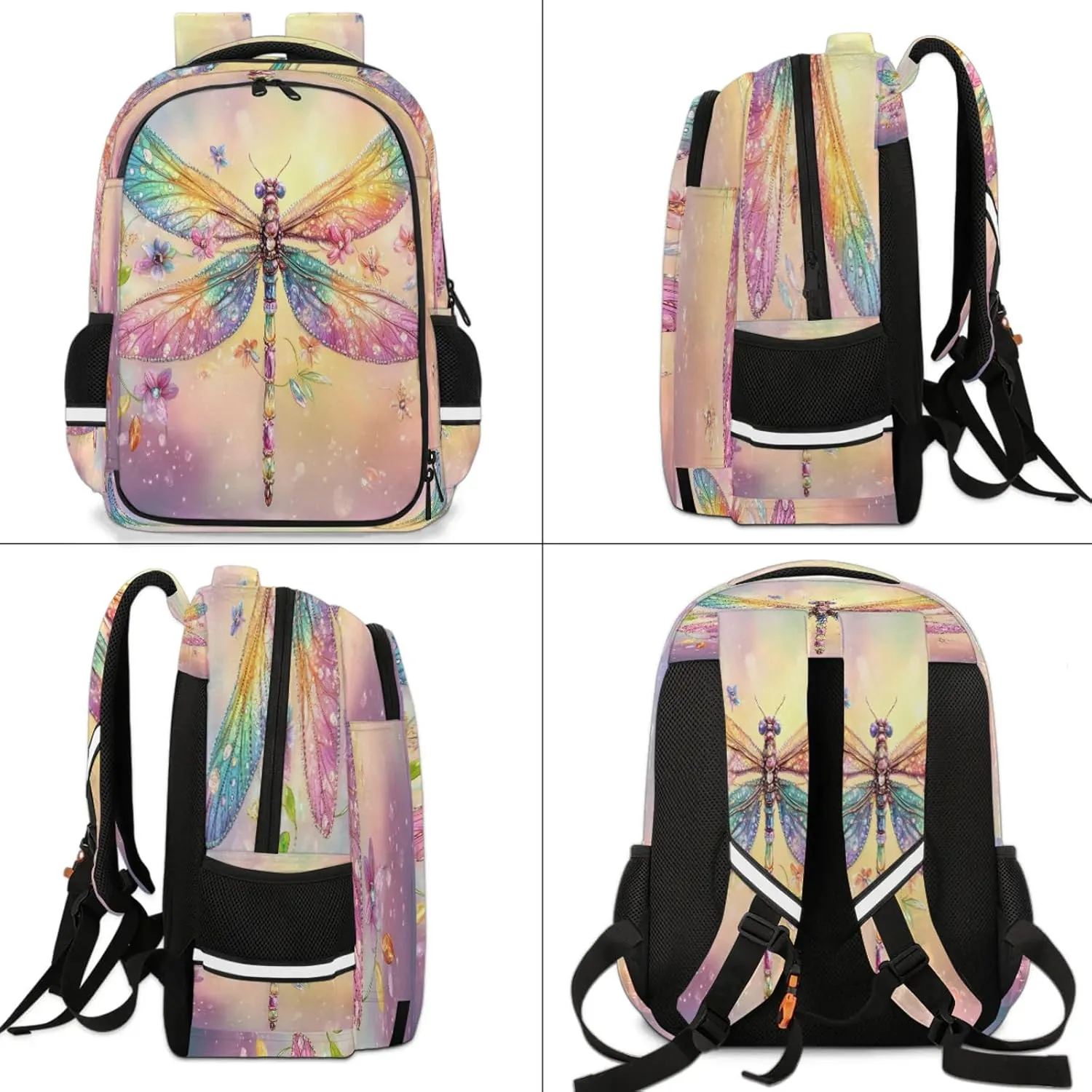 Dragonfly Travel Backpack Colorful Animal Waterproof Laptop Shoulder Bag with Adjustable Strap Casual Hiking Gym Travel Daypack
