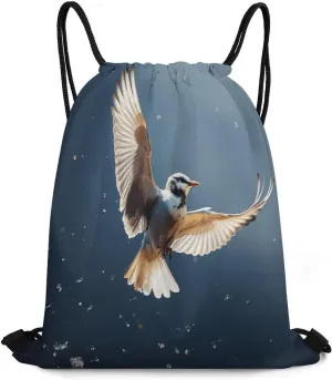 Drawstring Backpack Bag,Bird Migration Print Drawstring Backpacks,Sports Gym Backpack with Mesh Pocket String Bag for Women Men