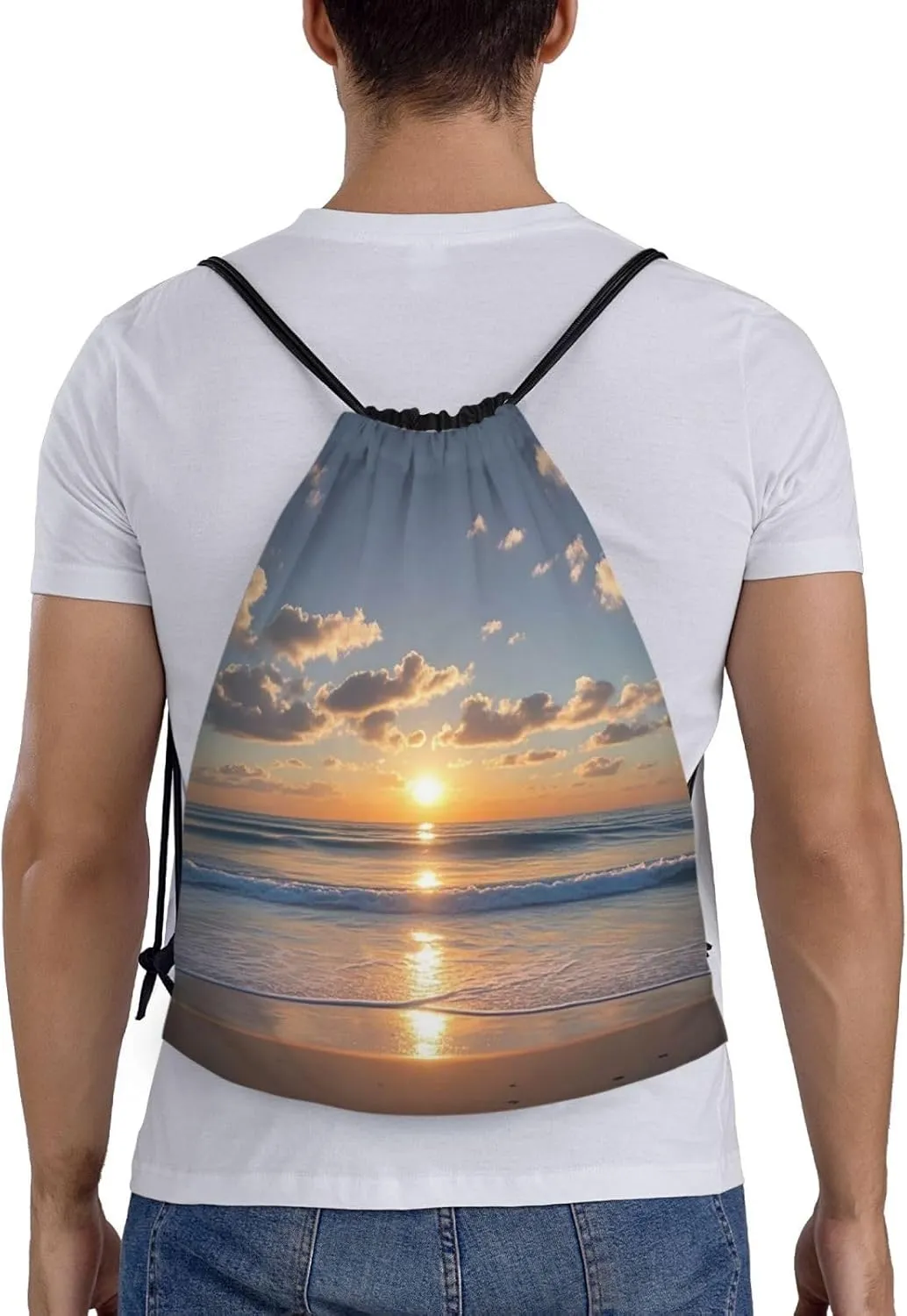 Drawstring Backpack Beach Sunrise Sports Gym Bag String Bag Drawstring Bags for Yoga Travel
