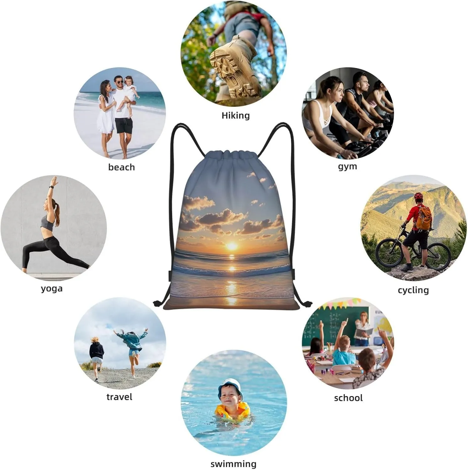 Drawstring Backpack Beach Sunrise Sports Gym Bag String Bag Drawstring Bags for Yoga Travel