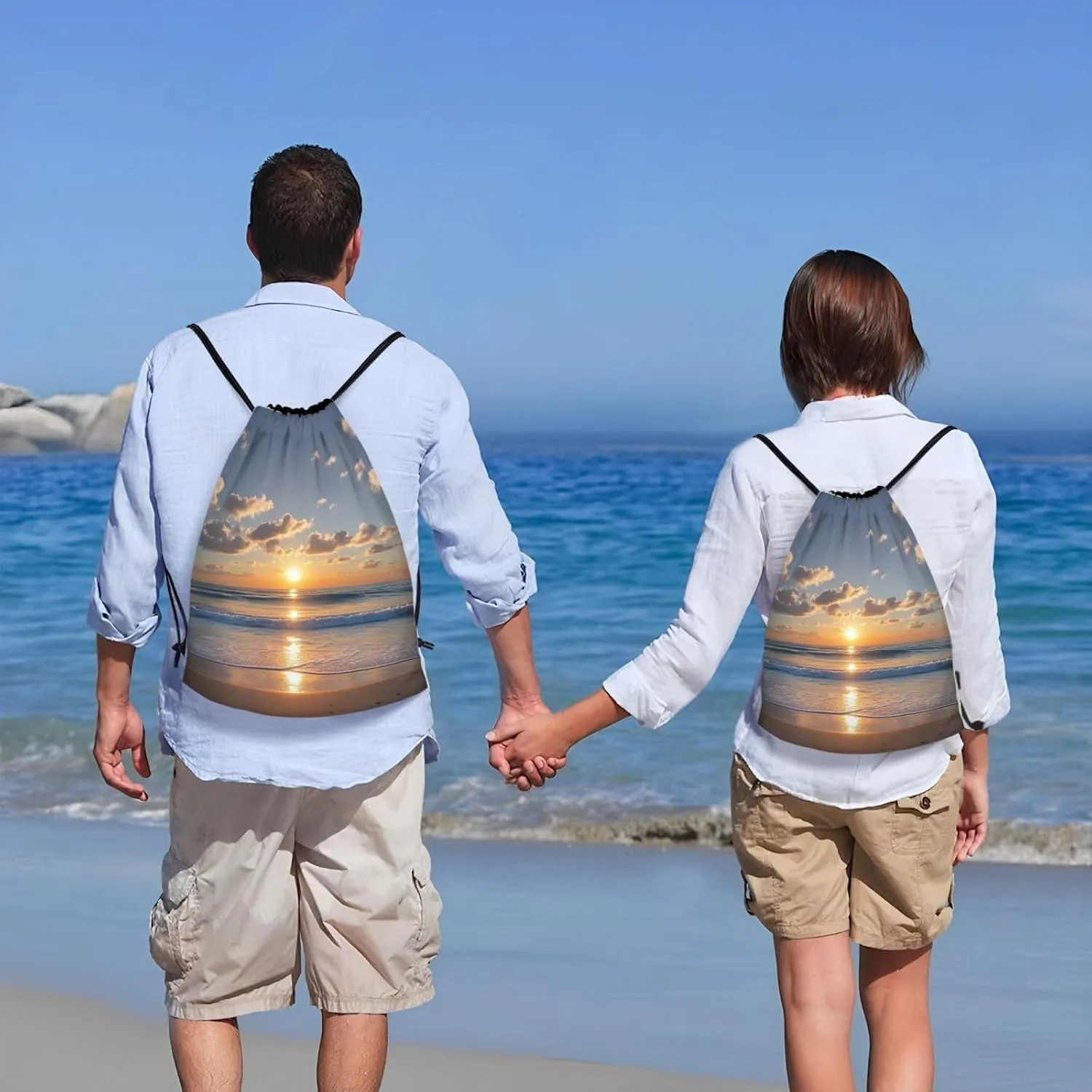 Drawstring Backpack Beach Sunrise Sports Gym Bag String Bag Drawstring Bags for Yoga Travel