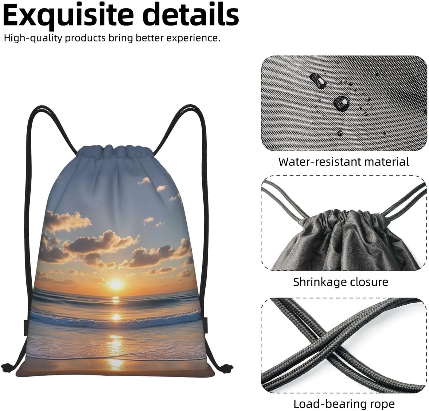 Drawstring Backpack Beach Sunrise Sports Gym Bag String Bag Drawstring Bags for Yoga Travel