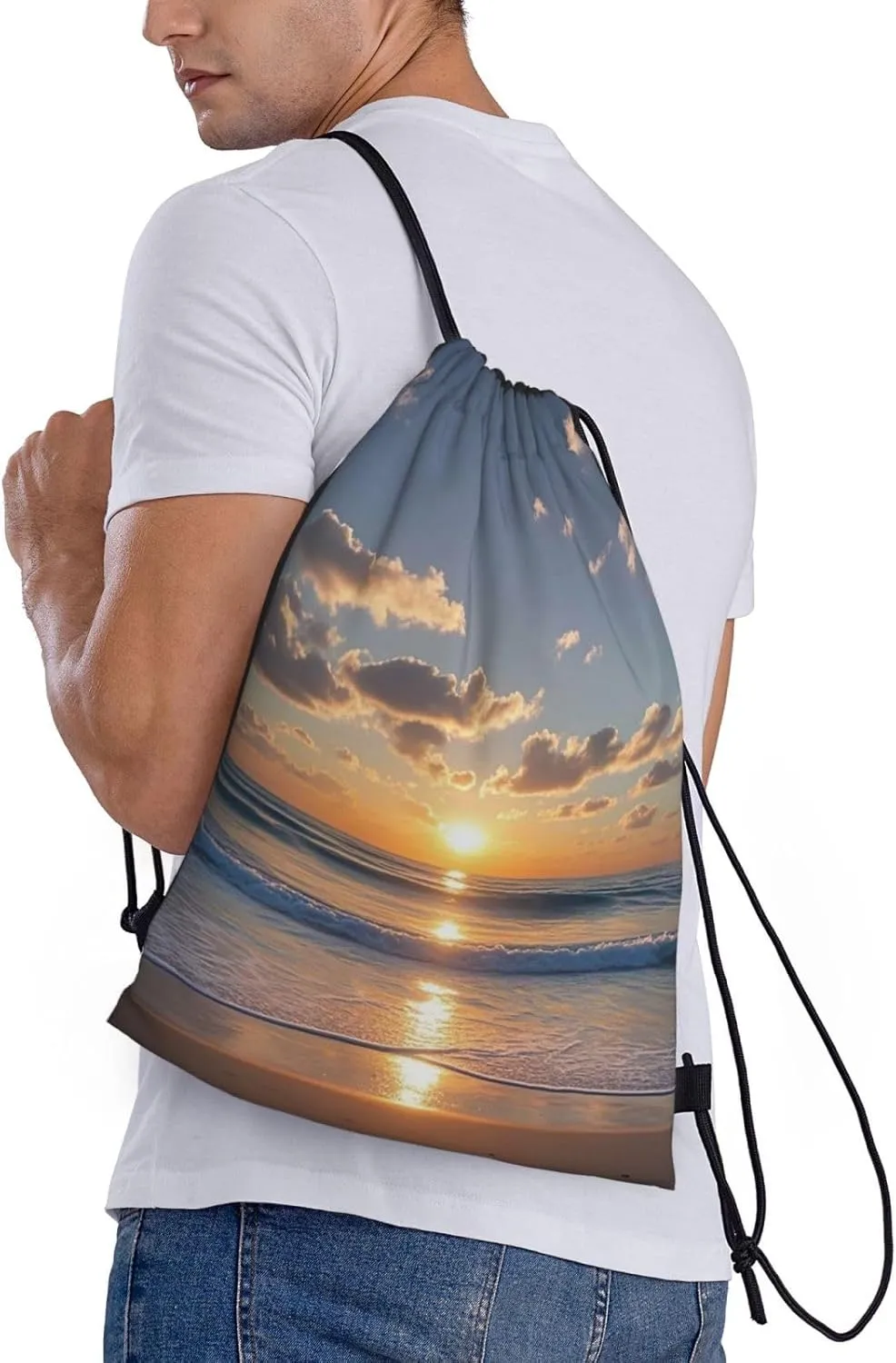 Drawstring Backpack Beach Sunrise Sports Gym Bag String Bag Drawstring Bags for Yoga Travel