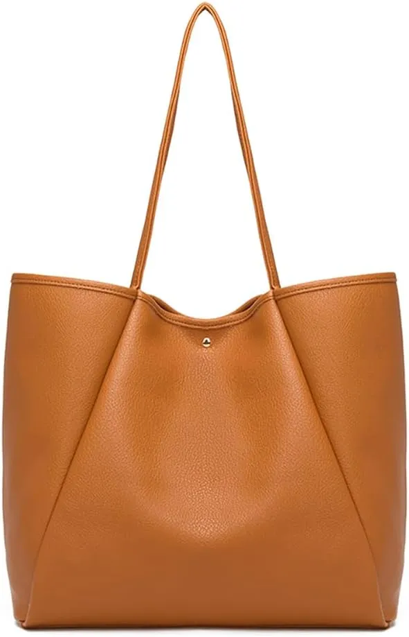 Dreubea Large Leather Tote Bag for Women - Big Work Bag, Spacious Minimalist Handbag, Stylish Laptop Tote for Travel & Office