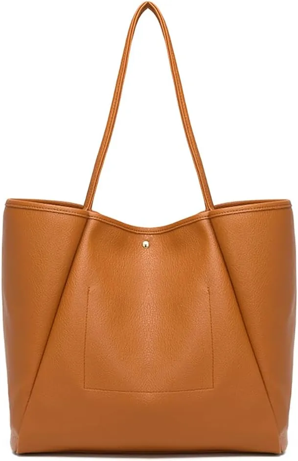 Dreubea Large Leather Tote Bag for Women - Big Work Bag, Spacious Minimalist Handbag, Stylish Laptop Tote for Travel & Office