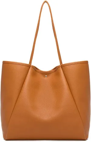 Dreubea Large Leather Tote Bag for Women - Big Work Bag, Spacious Minimalist Handbag, Stylish Laptop Tote for Travel & Office