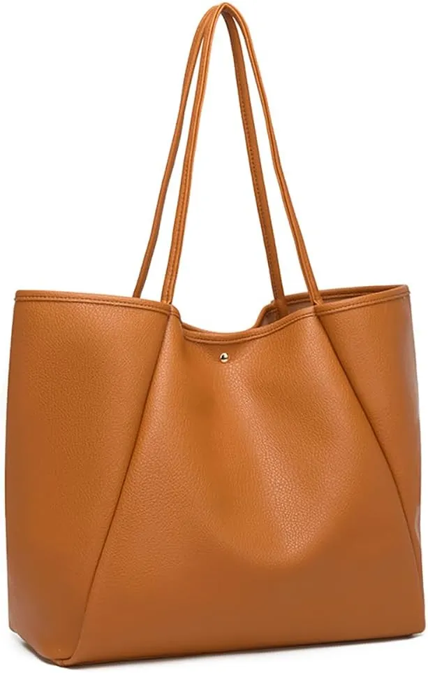 Dreubea Large Leather Tote Bag for Women - Big Work Bag, Spacious Minimalist Handbag, Stylish Laptop Tote for Travel & Office