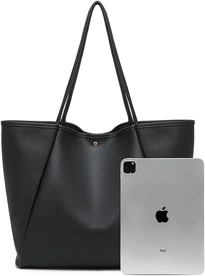 Dreubea Large Leather Tote Bag for Women - Big Work Bag, Spacious Minimalist Handbag, Stylish Laptop Tote for Travel & Office