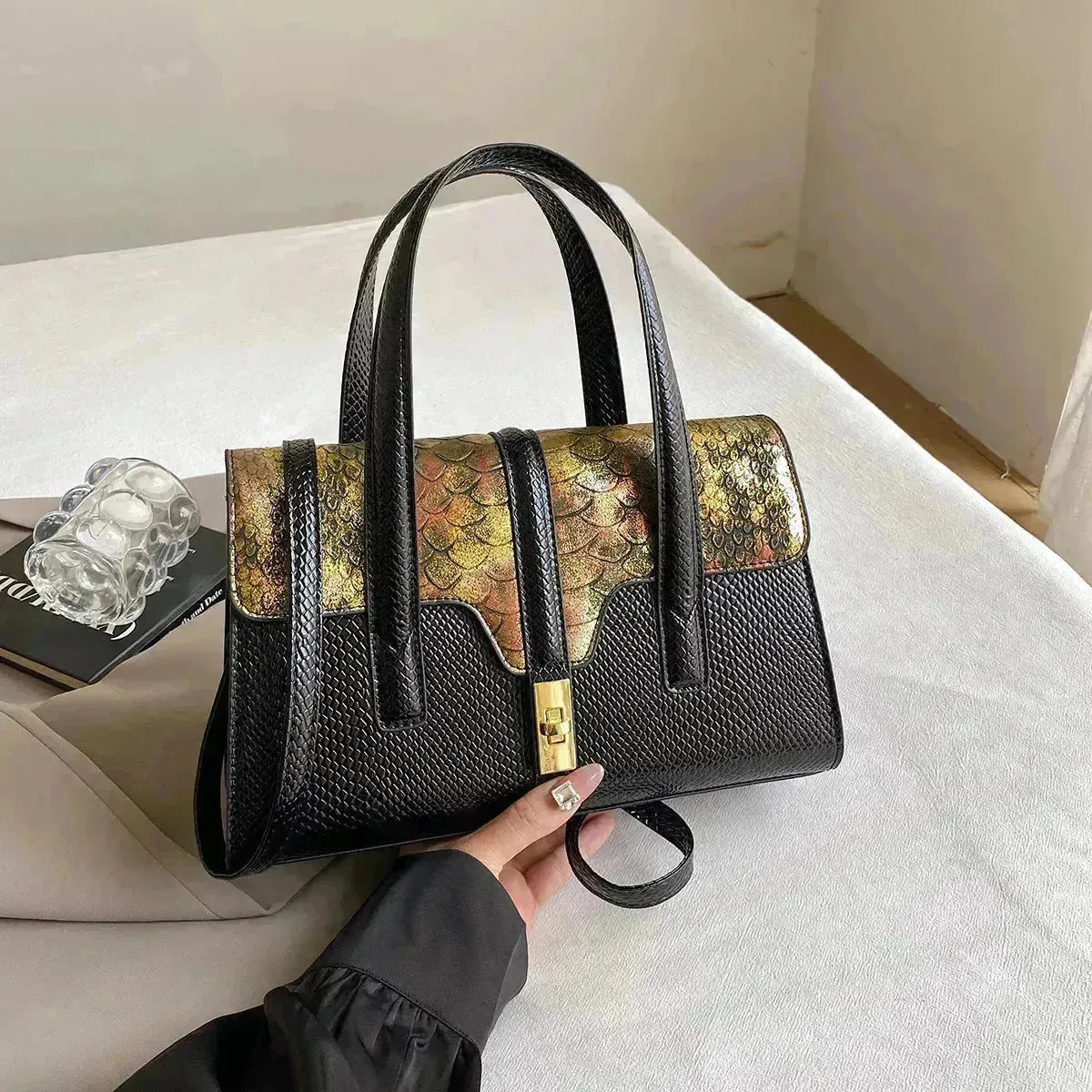Dual Design Leatherette Handbag
