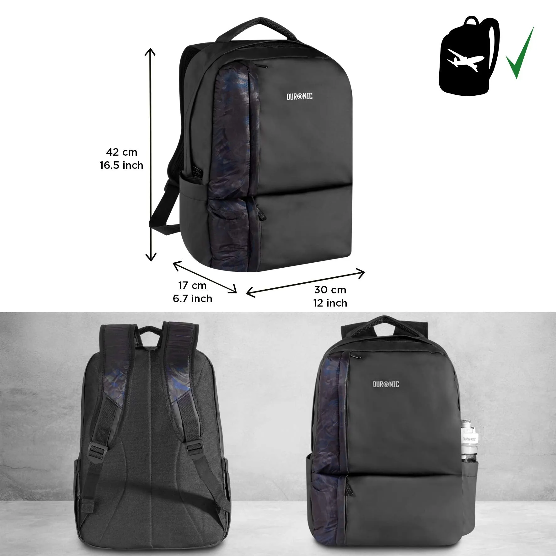 Duronic Travel Laptop Backpack, Cabin Bag, Lightweight Laptop Bag 15.6” School Rucksack, Backpack for Computer, business, school, Children, Ladies, Gym, Water Resistant, Gift for Women for men LB24