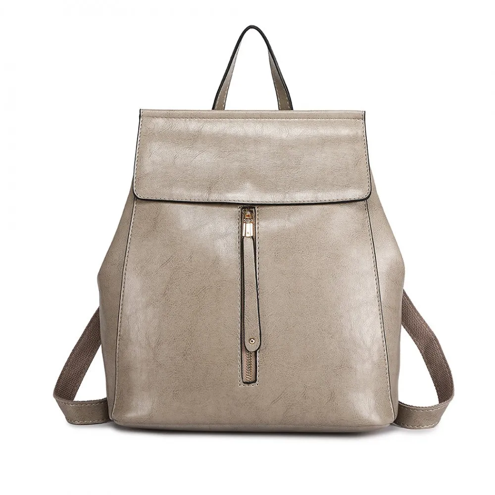 E6833 - Miss Lulu Vintage Oil-wax Faux Leather Backpack - Grey