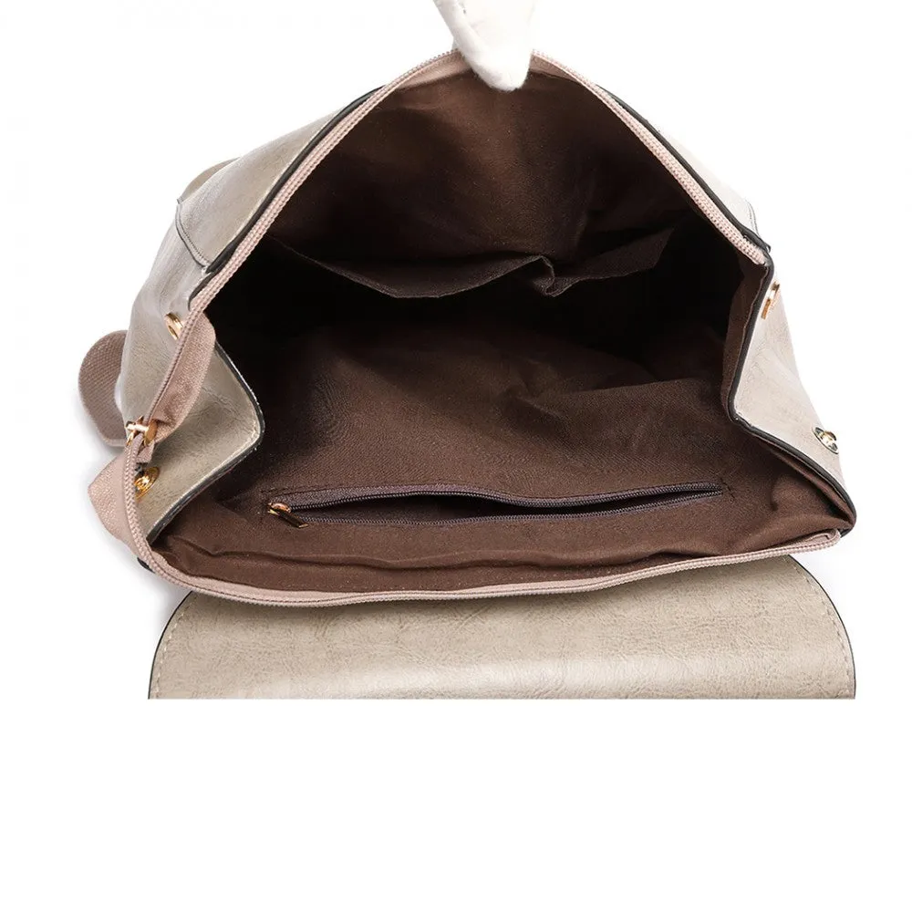 E6833 - Miss Lulu Vintage Oil-wax Faux Leather Backpack - Grey
