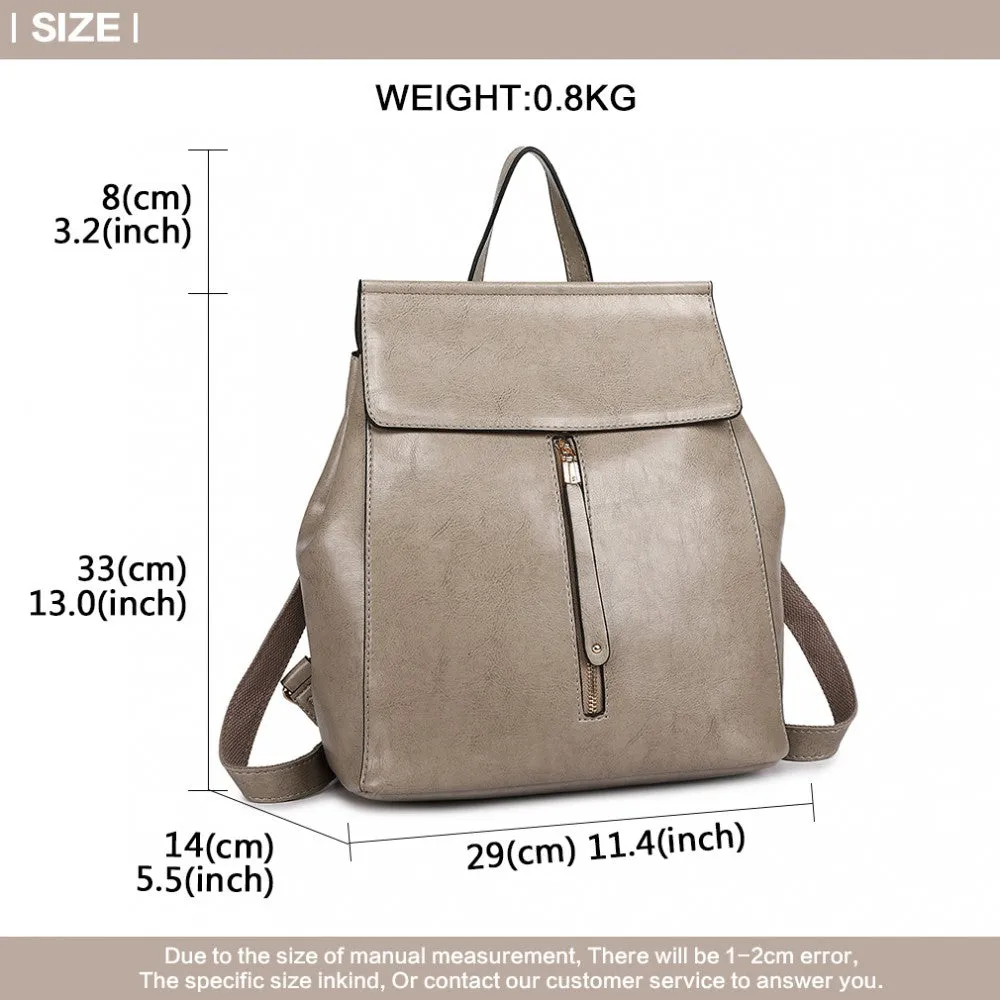 E6833 - Miss Lulu Vintage Oil-wax Faux Leather Backpack - Grey