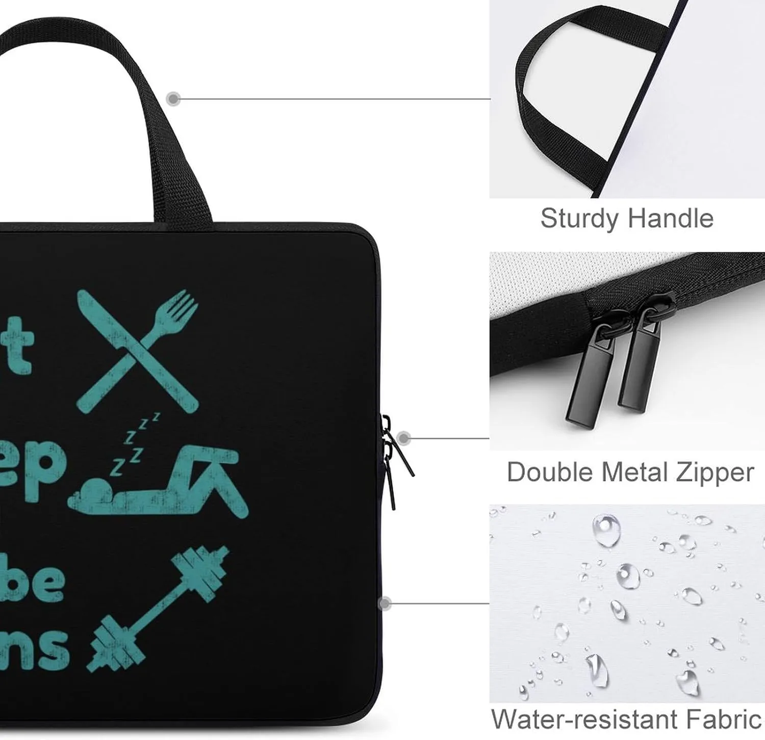 Eat Sleep Gains Repeat Laptop Sleeve Portable Waterproof Computer Bag Pouch Handbag Protective Sleeve