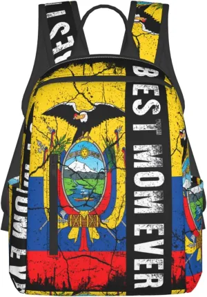 Ecuadorian Ecuador Flag Best Mom Ever Casual Backpacks Large Capacity Laptop Backpack Sports Fitness Rucksack Travel Carry-On Daypack Work Bag for Outdoor Camping