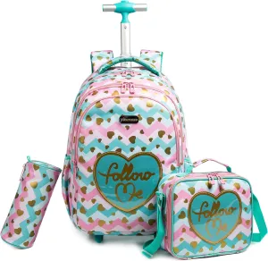 Egchescebo School Bags Kids Rolling Backpack for Girls Kids Luggage Suitcase With Wheels