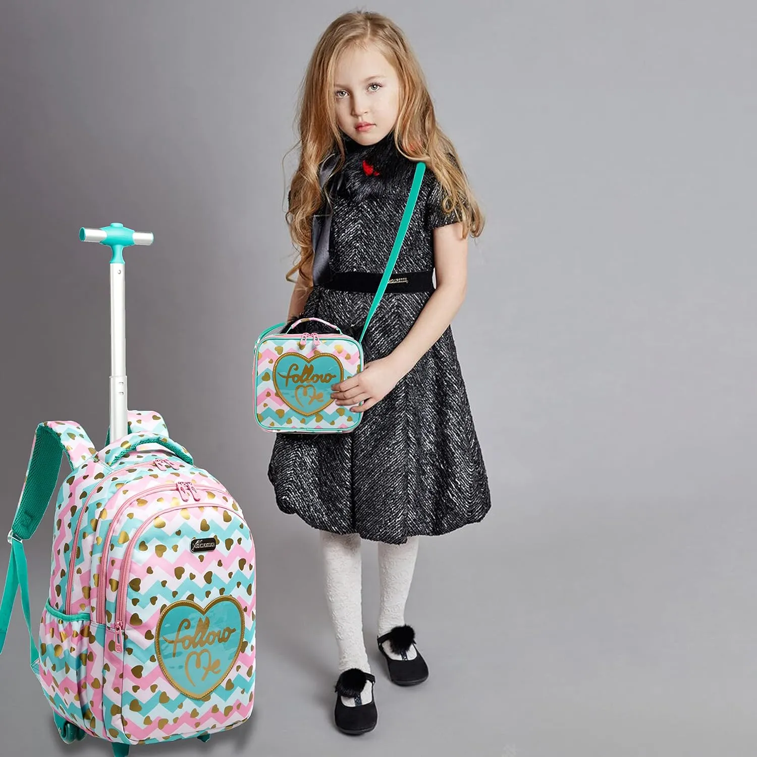 Egchescebo School Bags Kids Rolling Backpack for Girls Kids Luggage Suitcase With Wheels