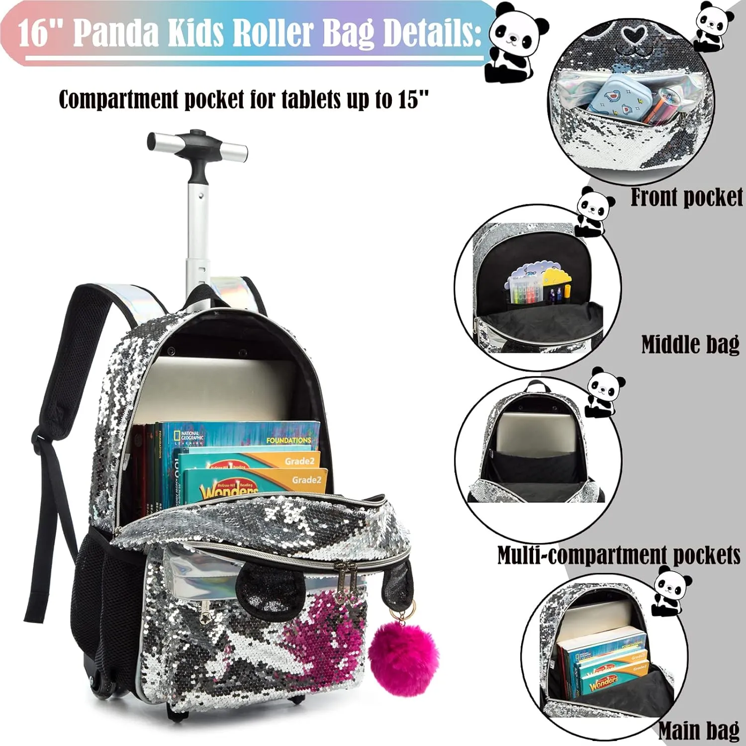 Egchescebo School Kids Rolling Backpack for Girls 3PCS With Trolley Wheeled Backpacks