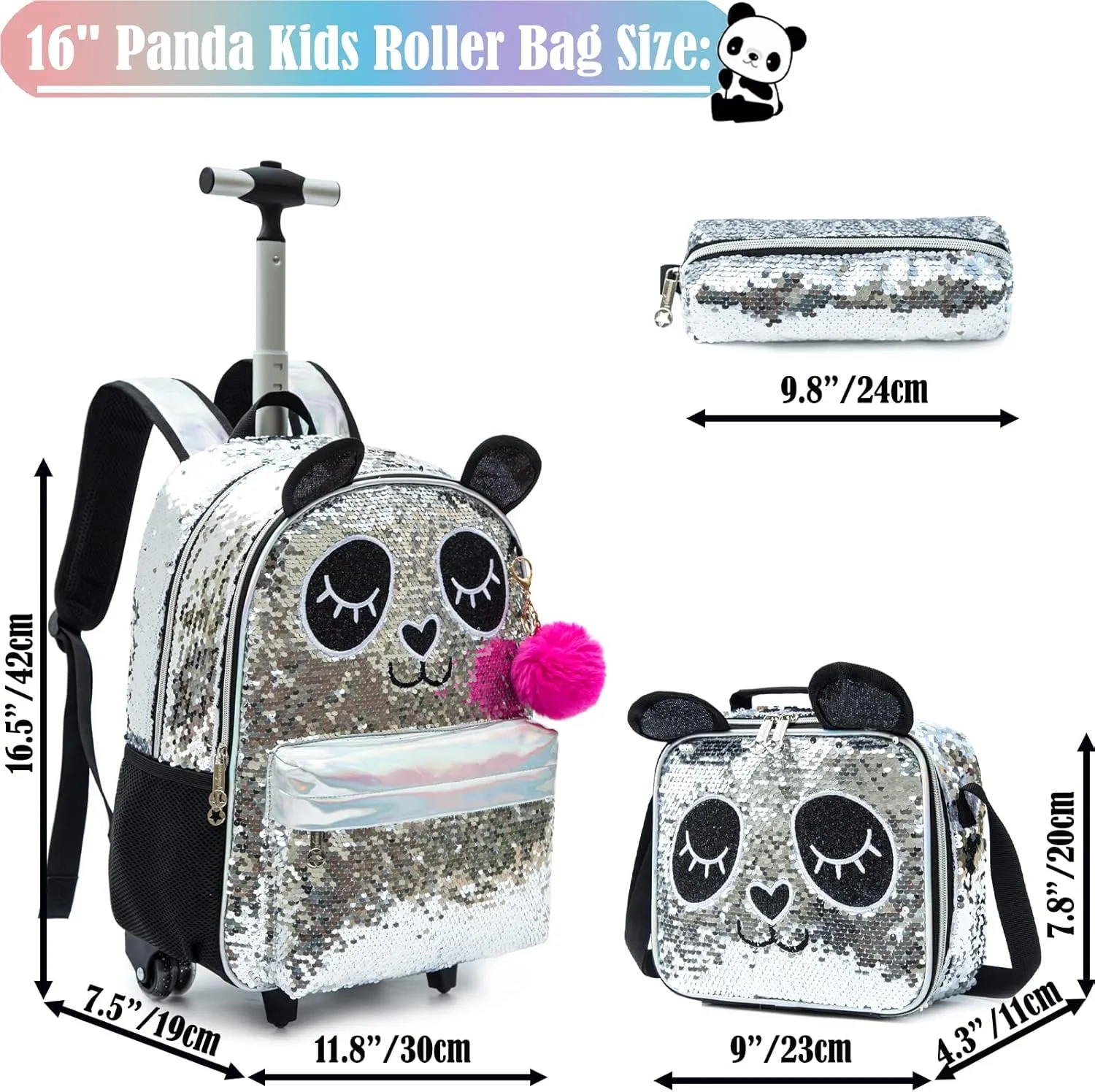 Egchescebo School Kids Rolling Backpack for Girls 3PCS With Trolley Wheeled Backpacks