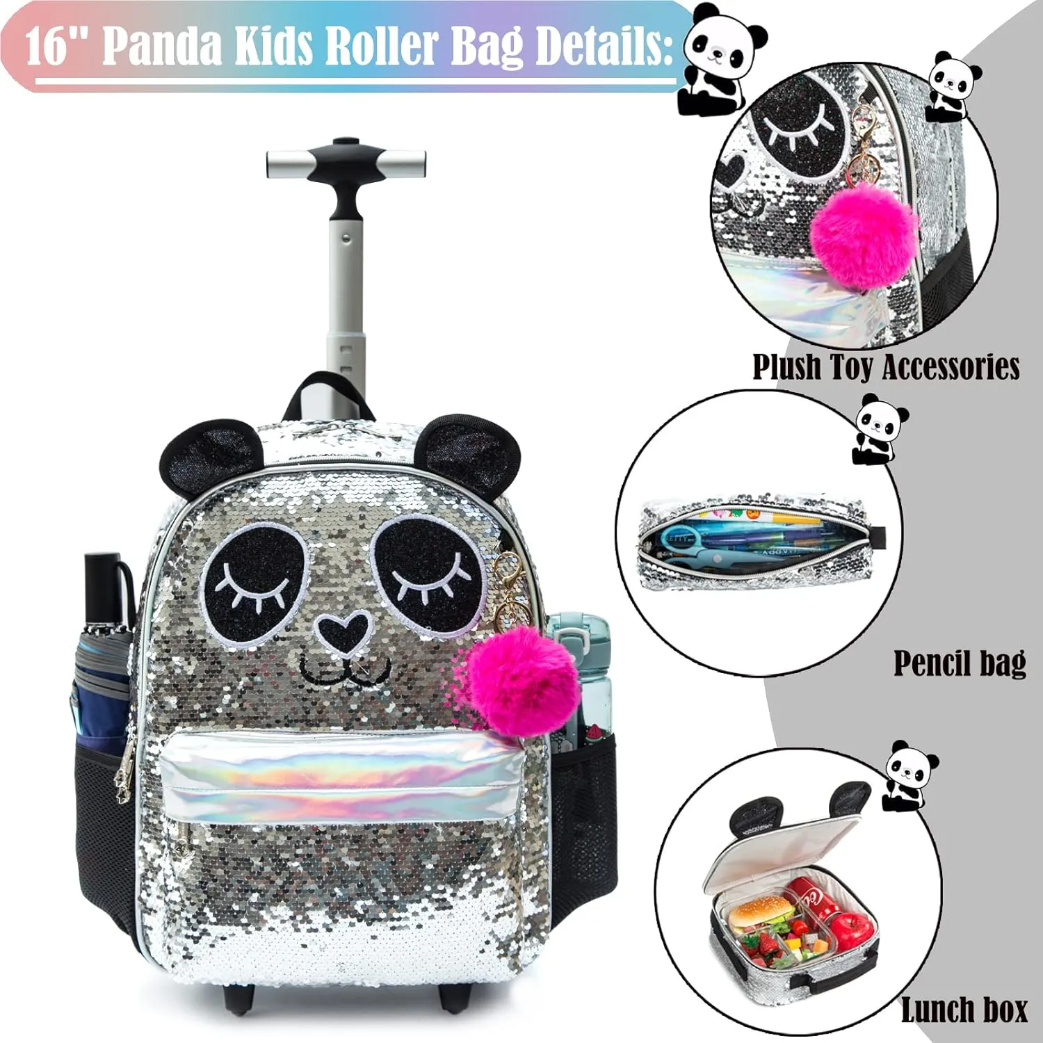 Egchescebo School Kids Rolling Backpack for Girls 3PCS With Trolley Wheeled Backpacks