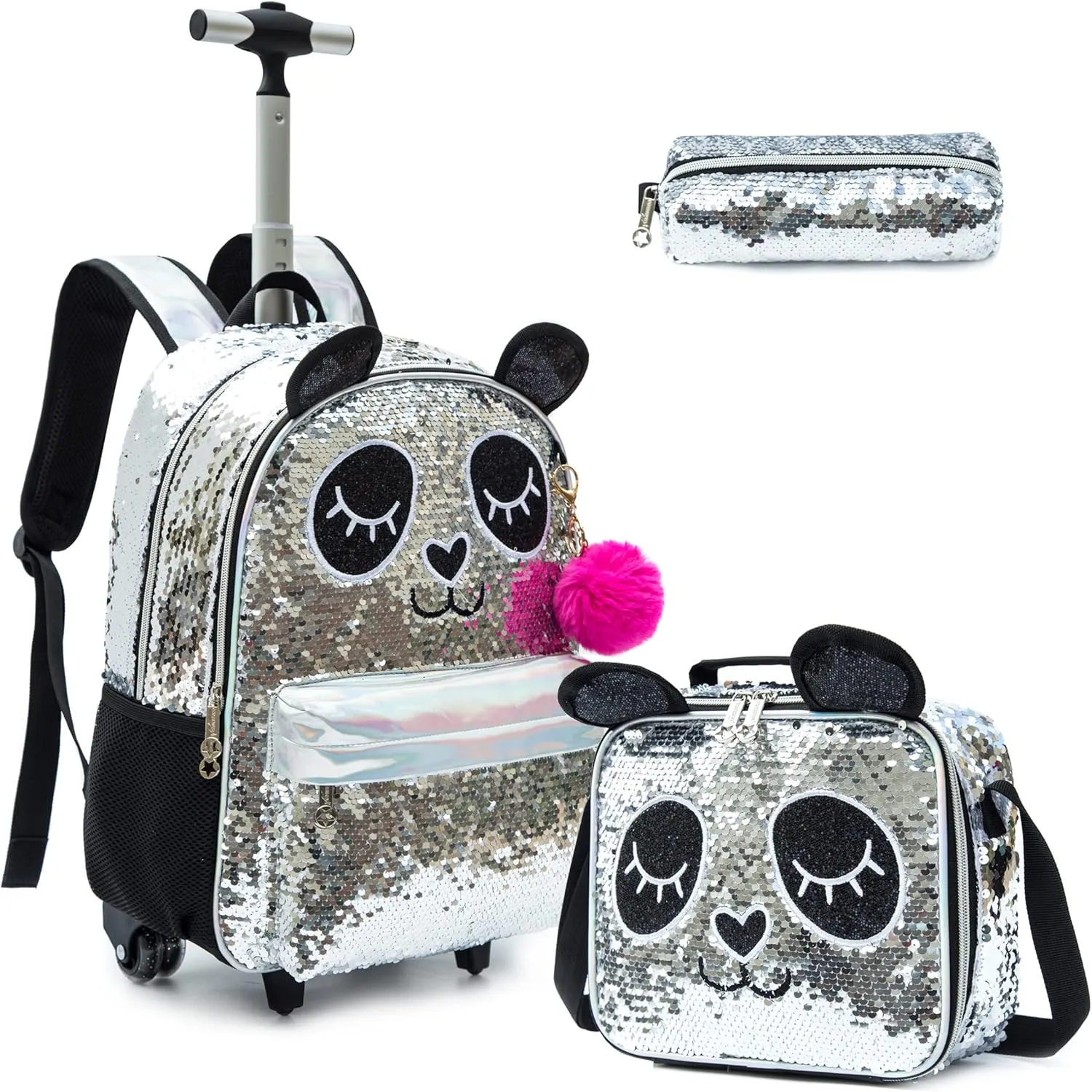 Egchescebo School Kids Rolling Backpack for Girls 3PCS With Trolley Wheeled Backpacks