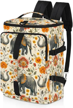 Elephant Travel Backpack Carry On Flight Approved for Women Men, 18.9 Inch Large Watercolor Elephant Flower Airline Approved Luggage Weekender Backpacks