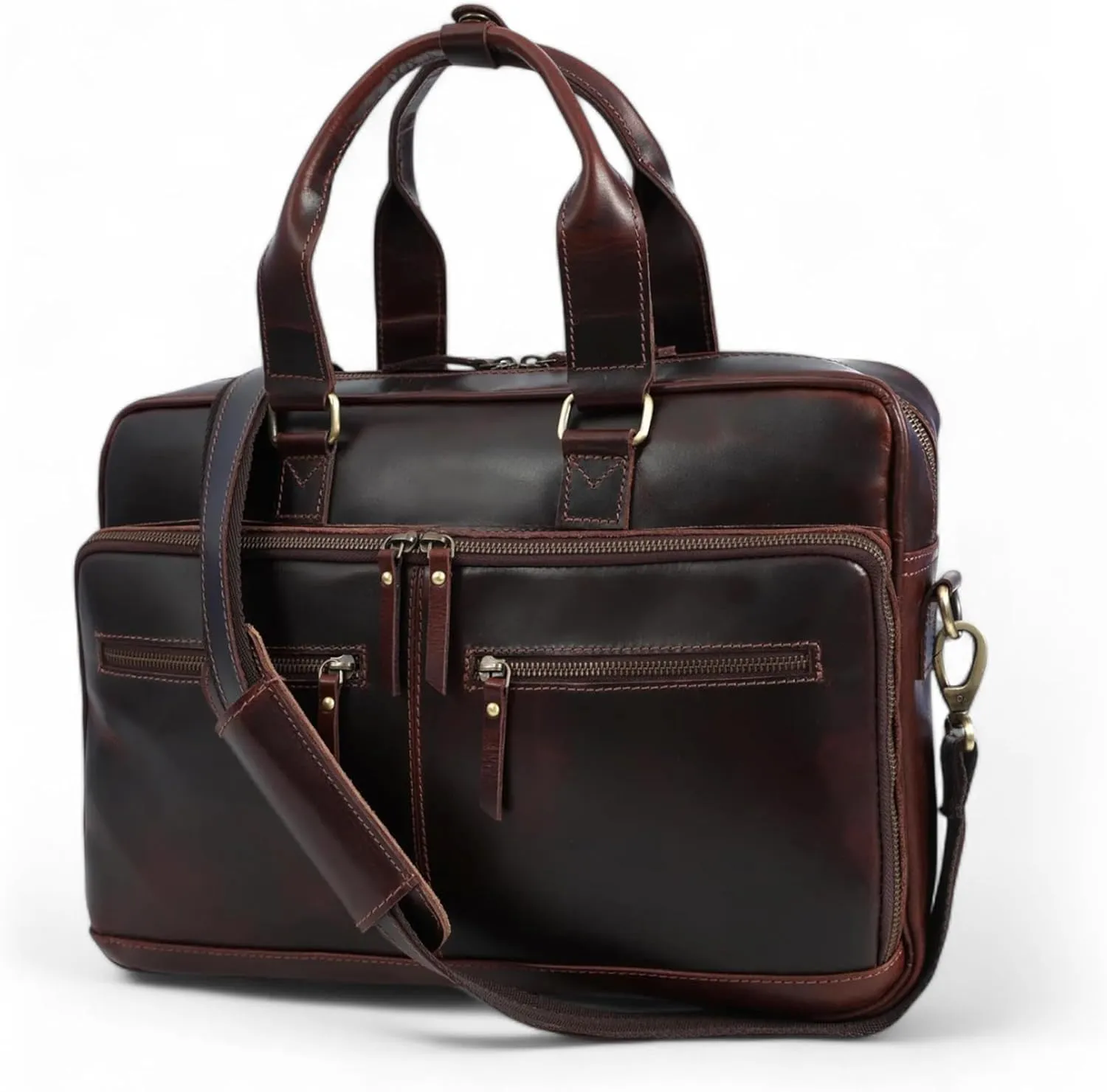 ELIZO Voyager Leather Briefcase and Messenger Bag – Premium Full-Grain Leather Laptop Bag with Padded Laptop Holder, File Separator, and Hidden Trolley Strap – Business Organizer for Men & Women