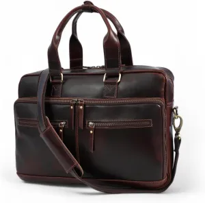 ELIZO Voyager Leather Briefcase and Messenger Bag – Premium Full-Grain Leather Laptop Bag with Padded Laptop Holder, File Separator, and Hidden Trolley Strap – Business Organizer for Men & Women