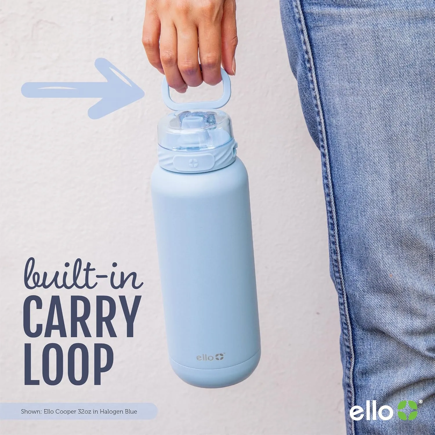 Ello Cooper 22oz Stainless Steel Water Bottle Vacuum Insulated with Straw and Carry Handle, Leak Proof Locking Lid with Soft Silicone Spout, Fits Car Cupholder, Dishwasher Safe, Acorn Squash