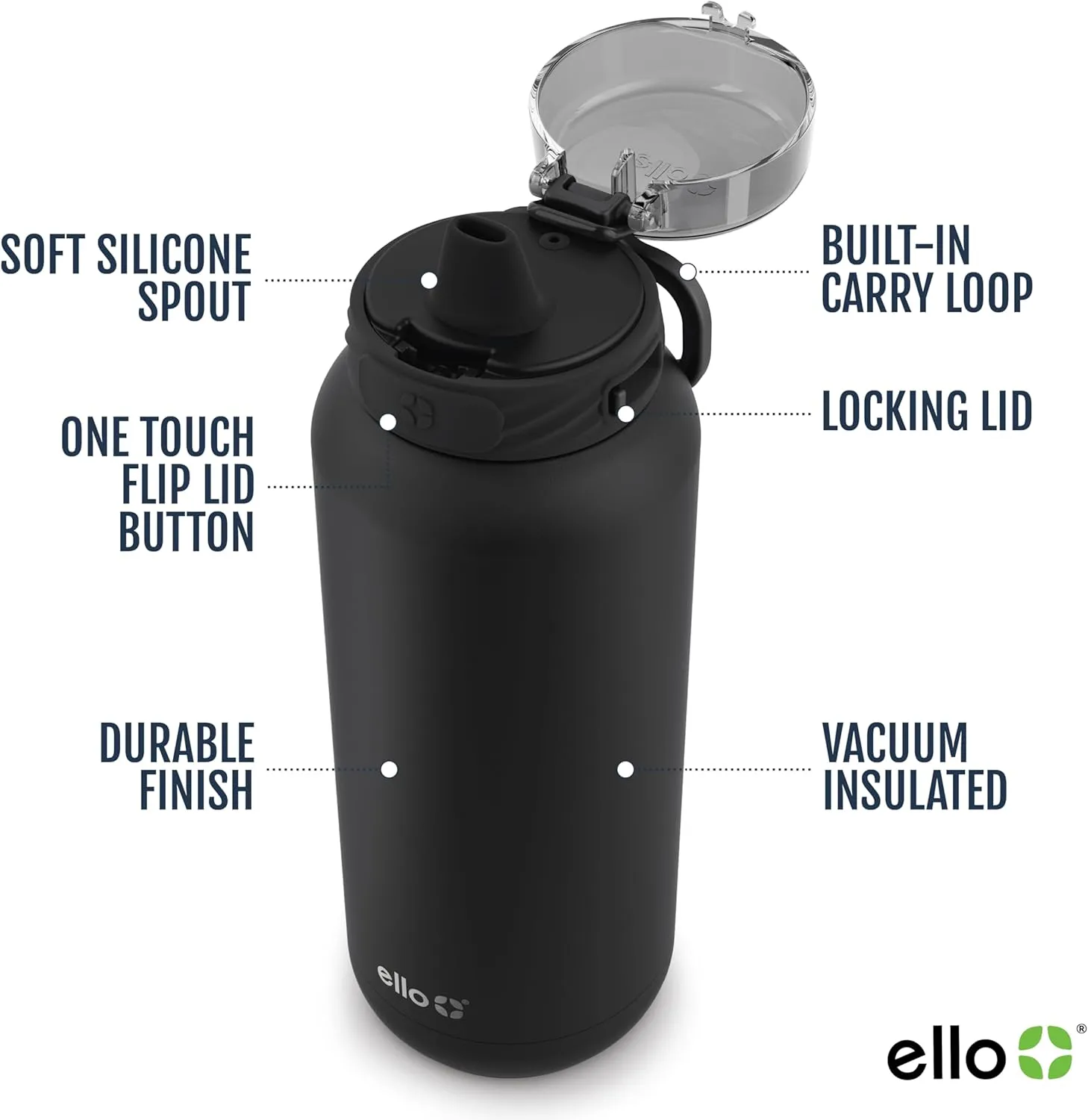 Ello Cooper 22oz Stainless Steel Water Bottle Vacuum Insulated with Straw and Carry Handle, Leak Proof Locking Lid with Soft Silicone Spout, Fits Car Cupholder, Dishwasher Safe, Acorn Squash
