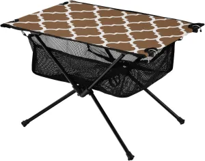Emelivor Husk Brown Geometric Morocco Folding Camping Table Portable Beach Table with Carry Bag Small Craft Table for Outdoor Picnic Camping Travel Fishing