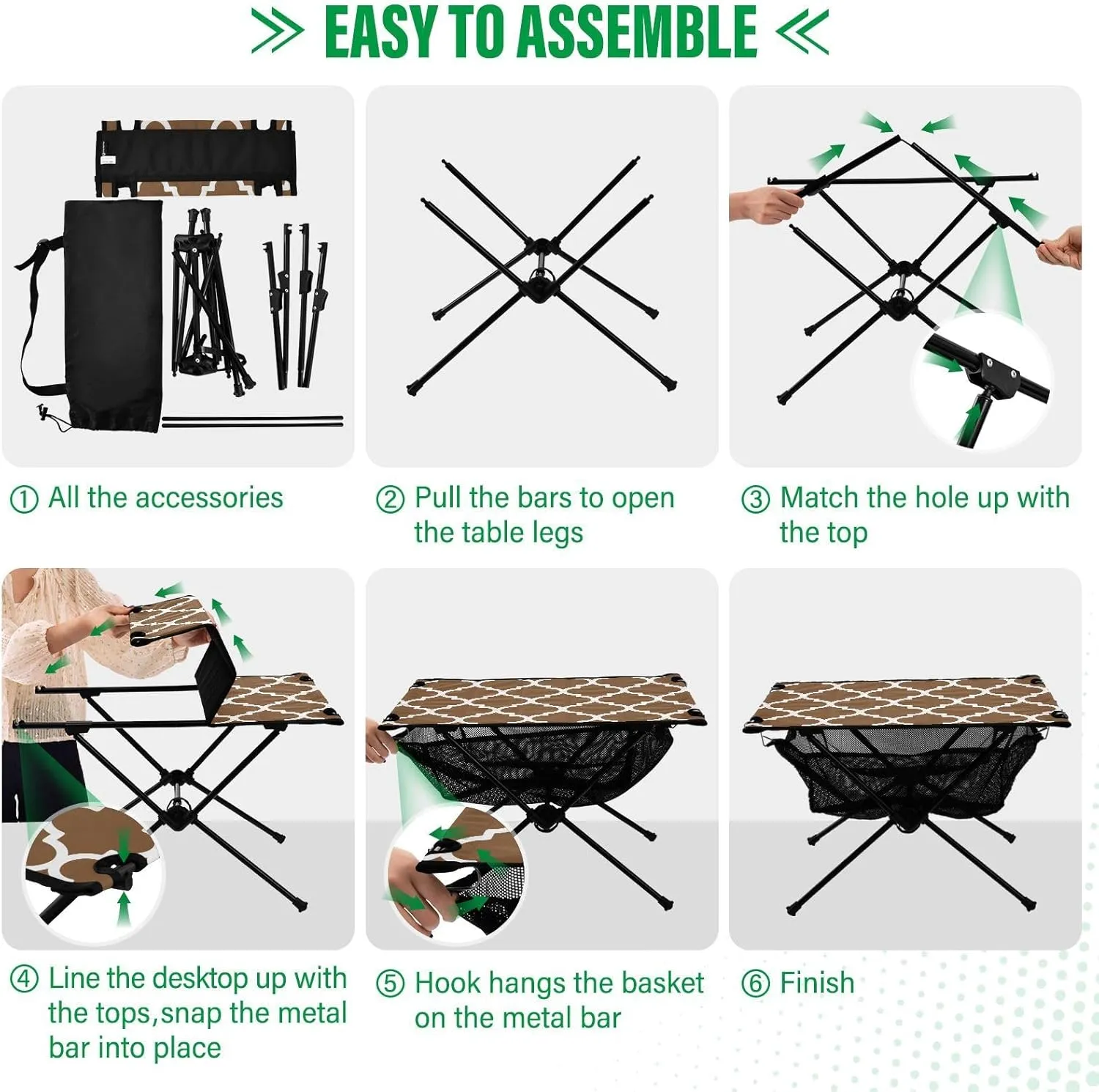 Emelivor Husk Brown Geometric Morocco Folding Camping Table Portable Beach Table with Carry Bag Small Craft Table for Outdoor Picnic Camping Travel Fishing