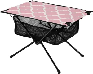 Emelivor Ticklend Pink Geometric Morocco Folding Camping Table Portable Beach Table with Carry Bag Small Craft Table for Camping Fishing Picnic Garden Outdoor