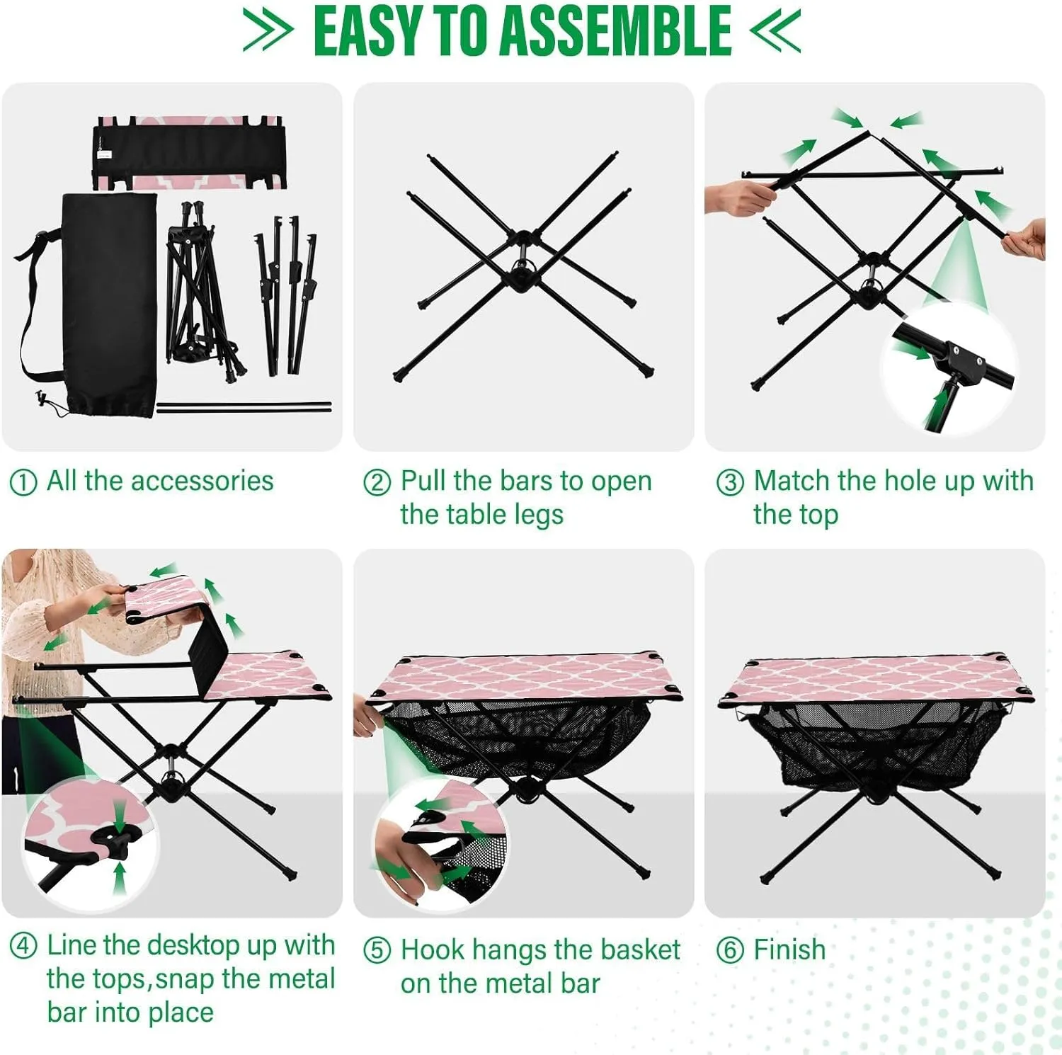 Emelivor Ticklend Pink Geometric Morocco Folding Camping Table Portable Beach Table with Carry Bag Small Craft Table for Camping Fishing Picnic Garden Outdoor